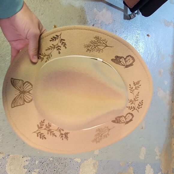 Custon Made Chic Tan Hat with Nature Motifs - Picture 1 of 2